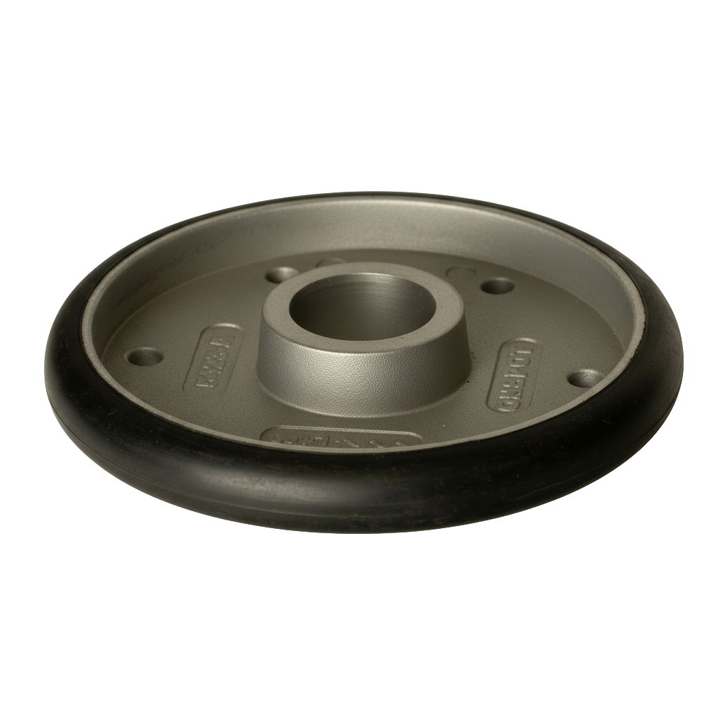 Rubber bonded metal wheel for industrial equipment