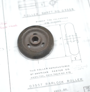 Historic engineering drawing for rubber bonded metal roller